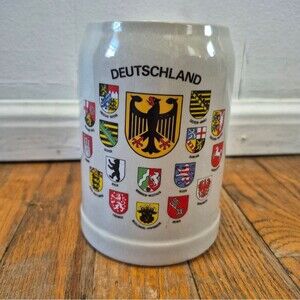 Vintage Deutschland Ceramic Beer Stein with Crest Design